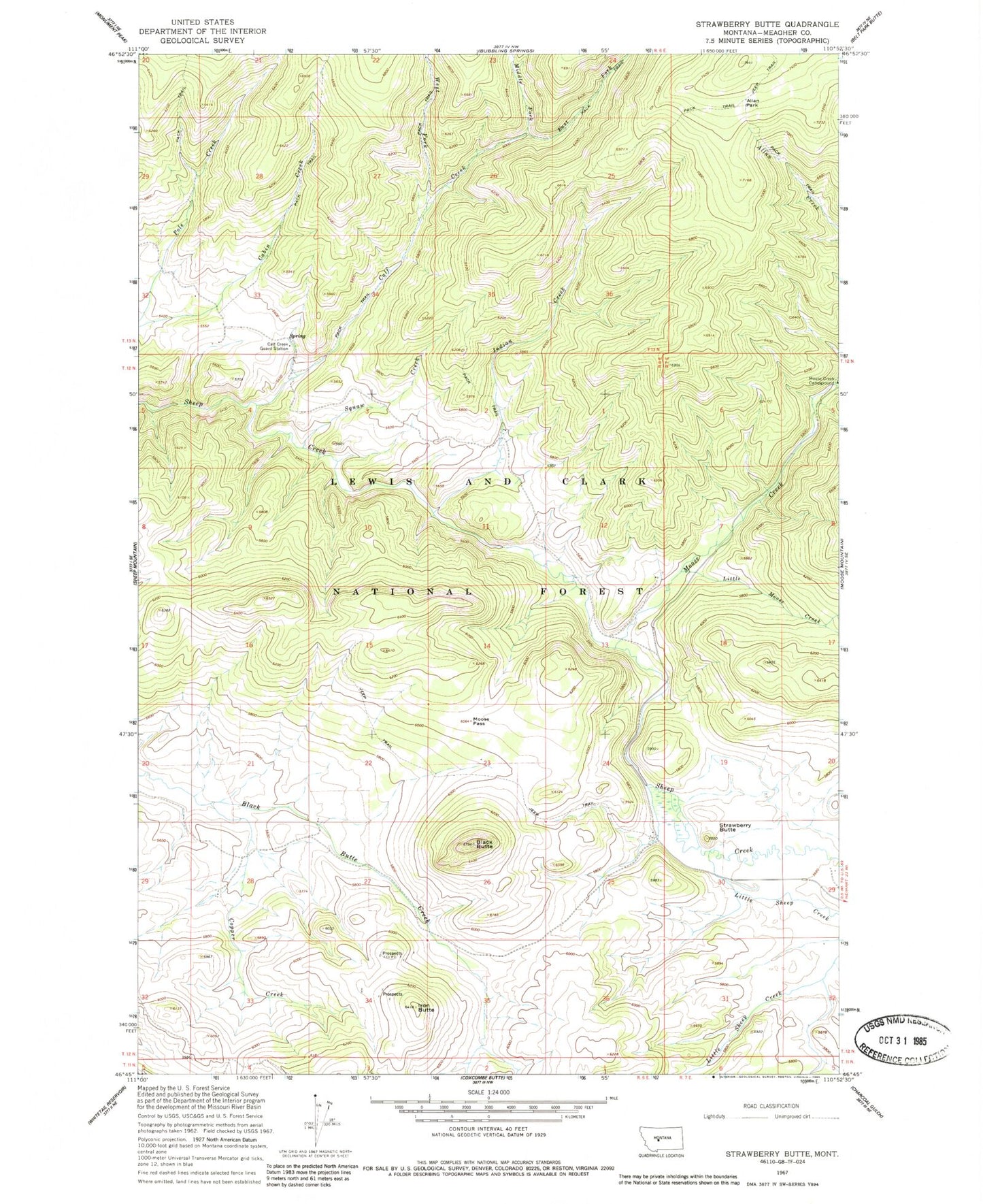 Classic USGS Strawberry Butte Montana 7.5'x7.5' Topo Map Image