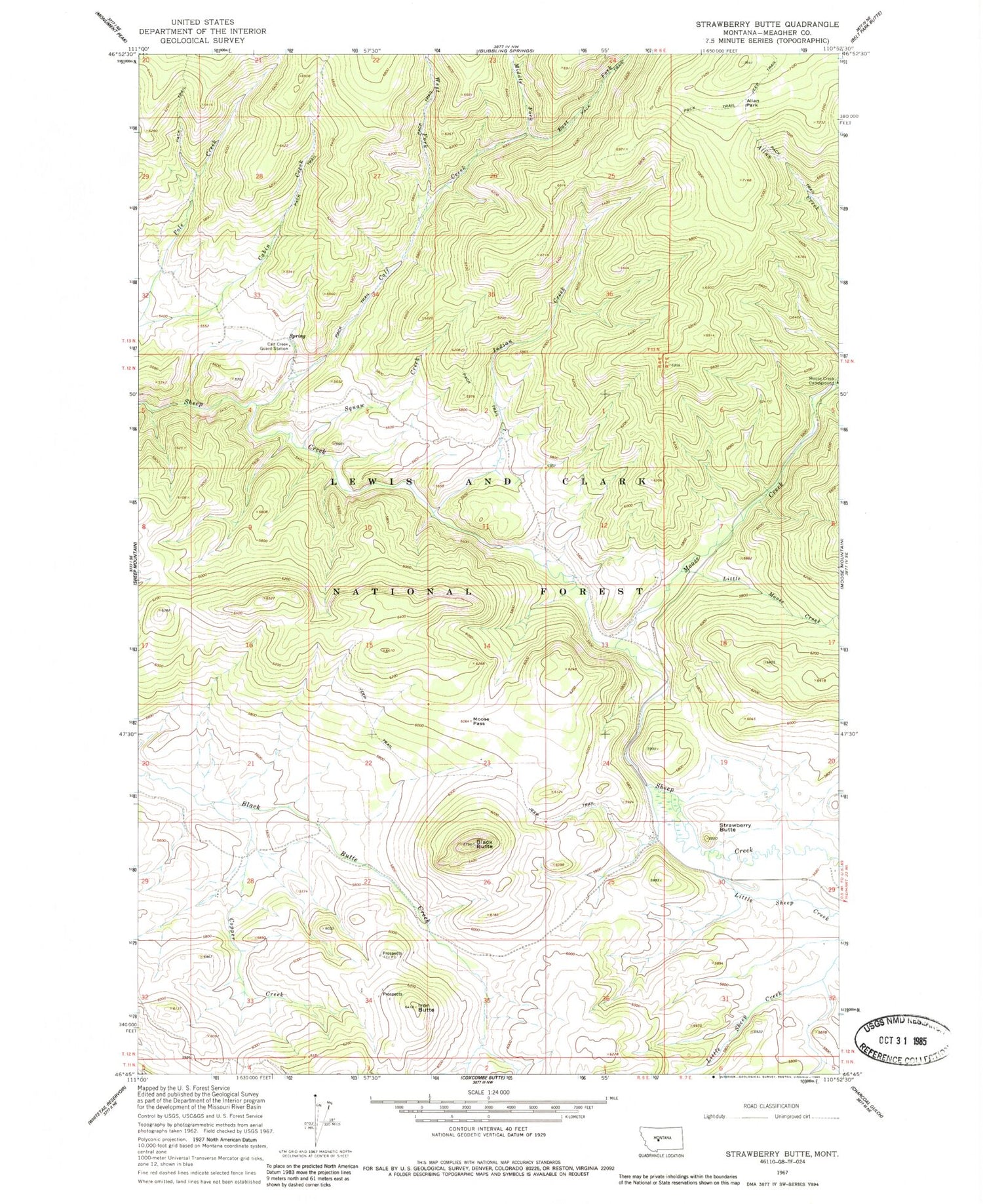 Classic USGS Strawberry Butte Montana 7.5'x7.5' Topo Map Image