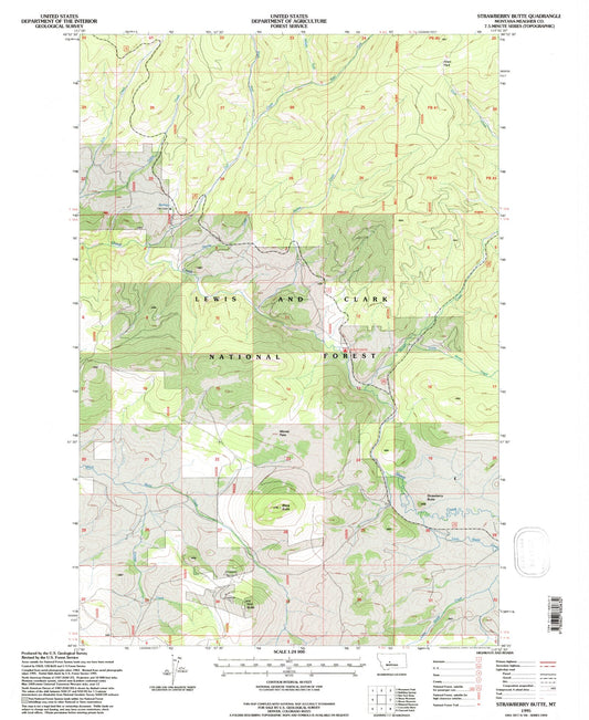 Classic USGS Strawberry Butte Montana 7.5'x7.5' Topo Map Image