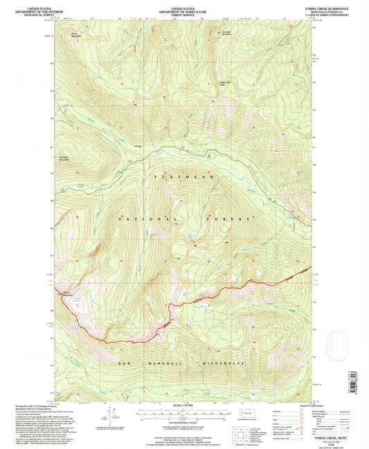 Classic USGS String Creek Montana 7.5'x7.5' Topo Map Image
