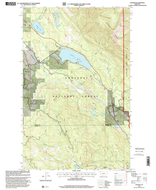 Classic USGS Stryker Montana 7.5'x7.5' Topo Map Image