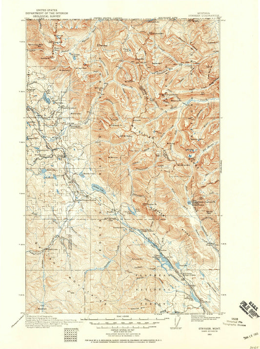 Historic 1913 Stryker Montana 30'x30' Topo Map Image