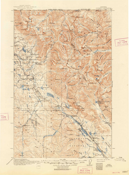 Historic 1916 Stryker Montana 30'x30' Topo Map Image