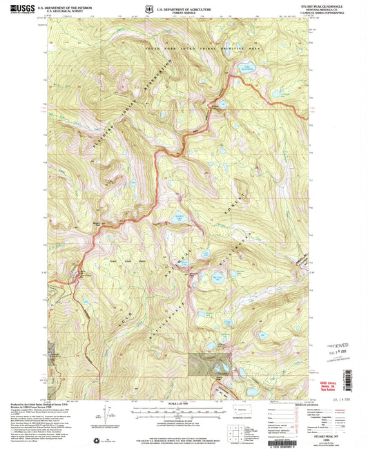 Classic USGS Stuart Peak Montana 7.5'x7.5' Topo Map Image