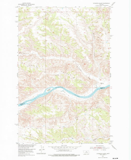 Classic USGS Sturgeon Island Montana 7.5'x7.5' Topo Map Image