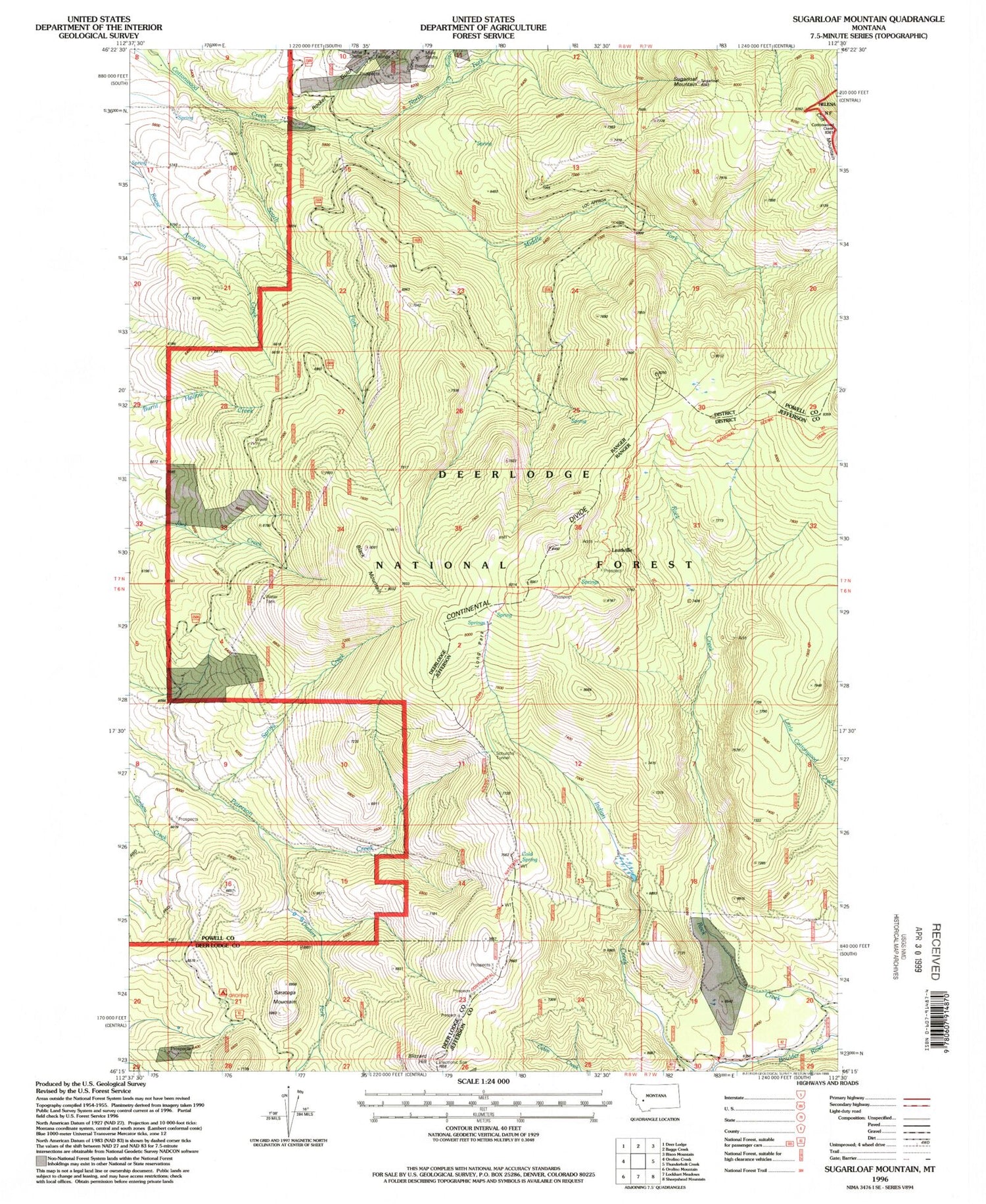 Classic USGS Sugarloaf Mountain Montana 7.5'x7.5' Topo Map Image