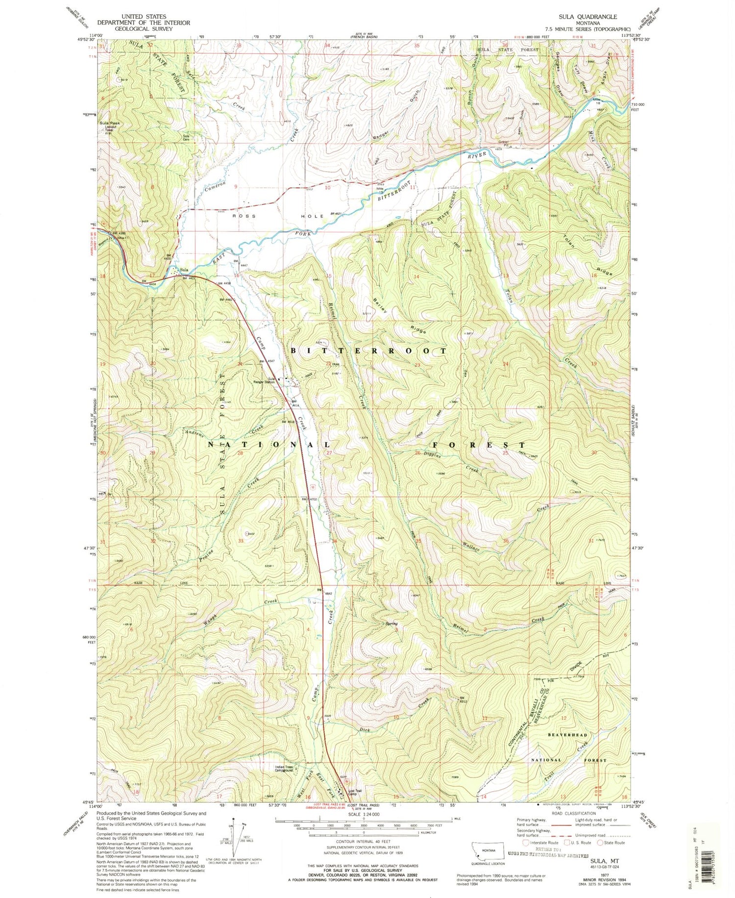 Classic USGS Sula Montana 7.5'x7.5' Topo Map Image