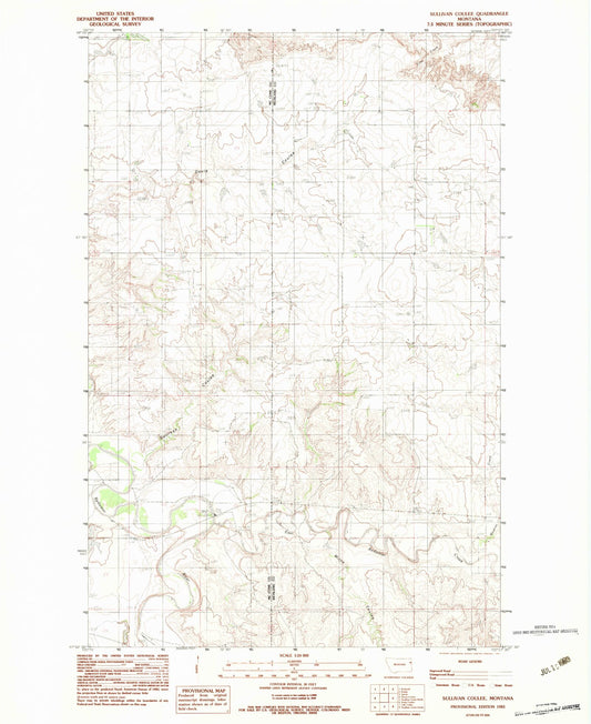 Classic USGS Sullivan Coulee Montana 7.5'x7.5' Topo Map Image