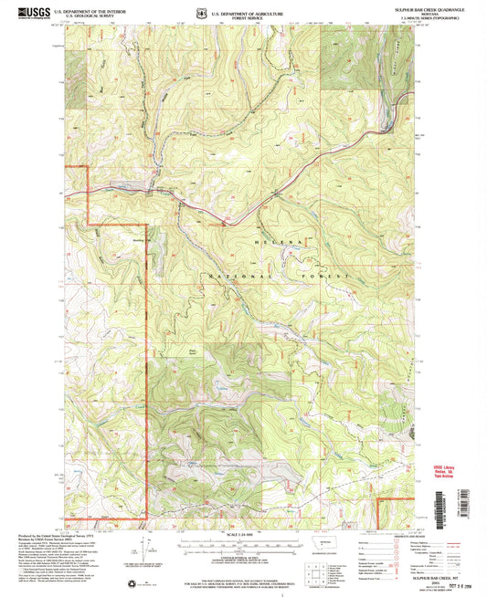 Classic USGS Sulphur Bar Creek Montana 7.5'x7.5' Topo Map Image