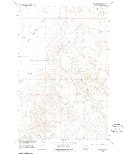 Classic USGS Sun Prairie Montana 7.5'x7.5' Topo Map Image