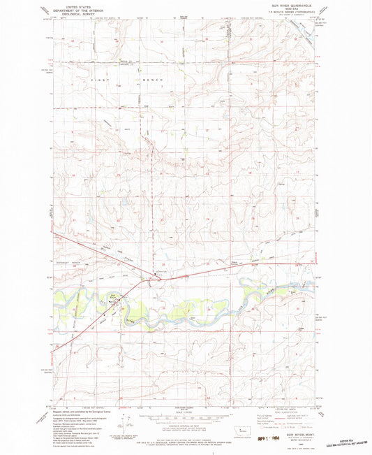 Classic USGS Sun River Montana 7.5'x7.5' Topo Map Image