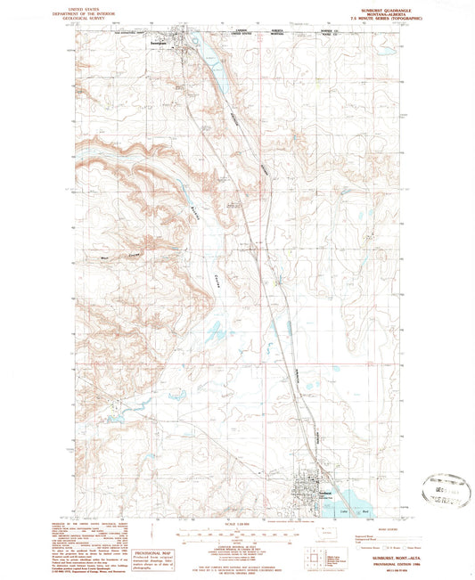 Classic USGS Sunburst Montana 7.5'x7.5' Topo Map Image