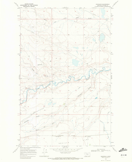 Classic USGS Sundance Montana 7.5'x7.5' Topo Map Image