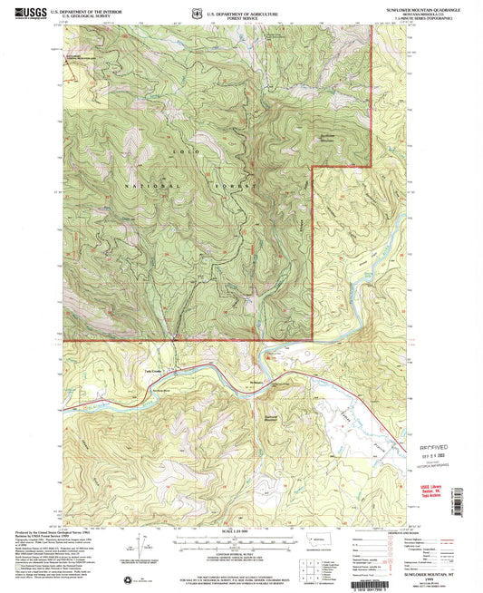 Classic USGS Sunflower Mountain Montana 7.5'x7.5' Topo Map Image