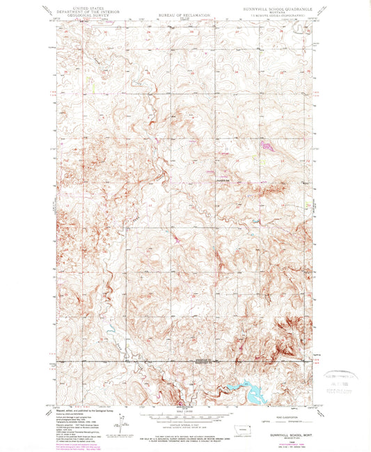 Classic USGS Sunnyhill School Montana 7.5'x7.5' Topo Map Image
