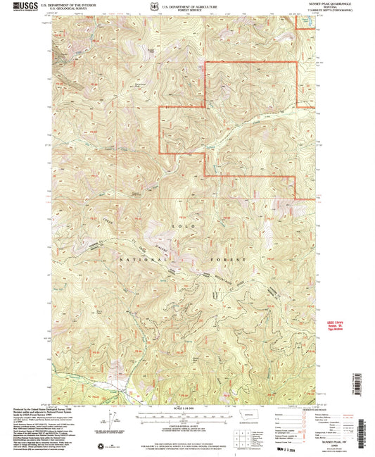 Classic USGS Sunset Peak Montana 7.5'x7.5' Topo Map Image