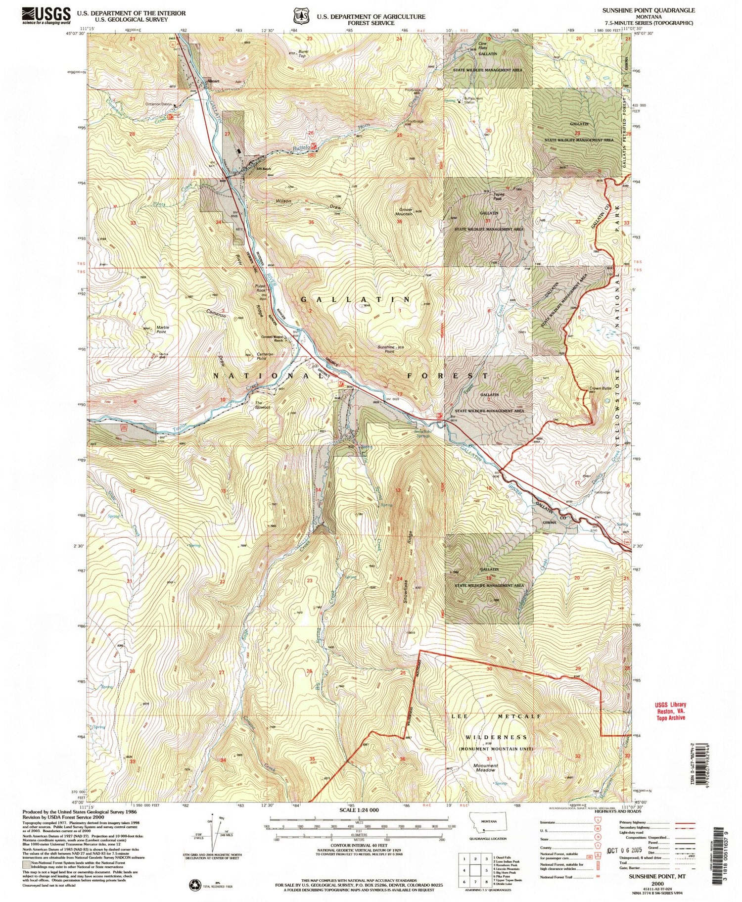 Classic USGS Sunshine Point Montana 7.5'x7.5' Topo Map Image