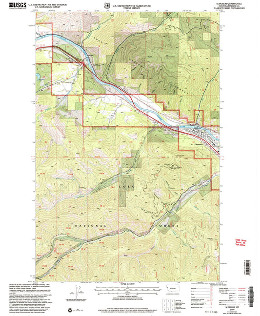 Classic USGS Superior Montana 7.5'x7.5' Topo Map Image