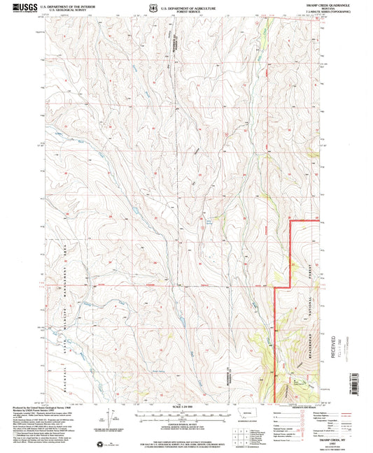 Classic USGS Swamp Creek Montana 7.5'x7.5' Topo Map Image