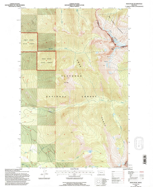 Classic USGS Swan Peak Montana 7.5'x7.5' Topo Map Image
