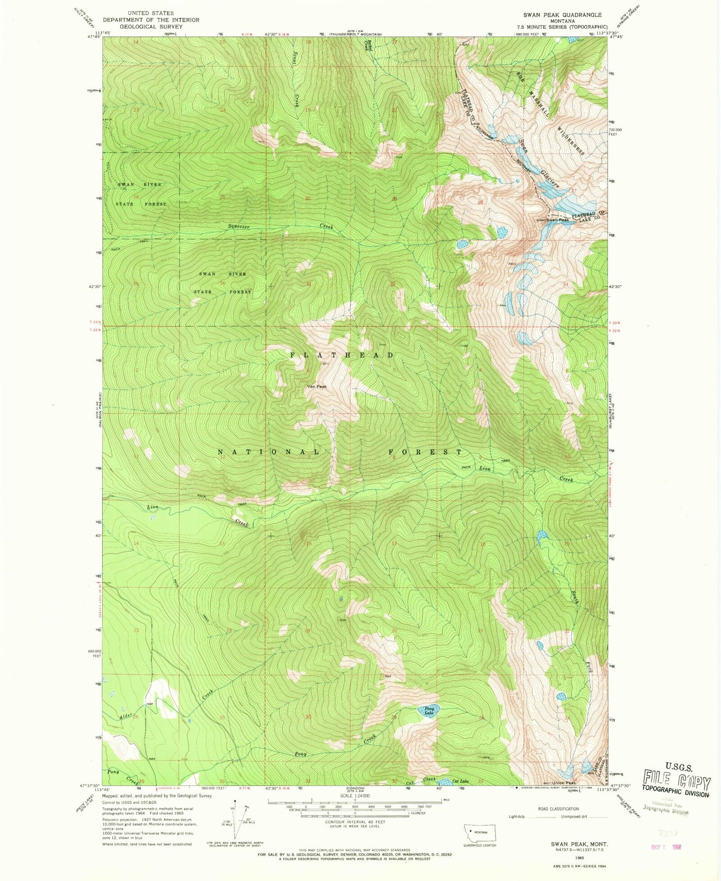 Classic USGS Swan Peak Montana 7.5'x7.5' Topo Map Image