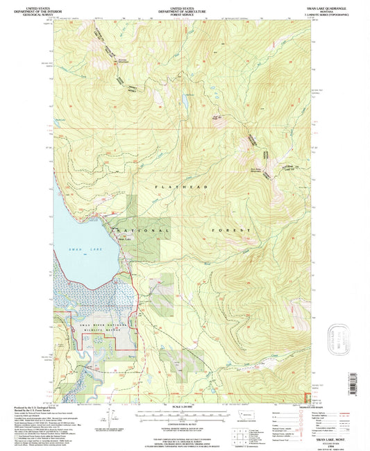 Classic USGS Swan Lake Montana 7.5'x7.5' Topo Map Image