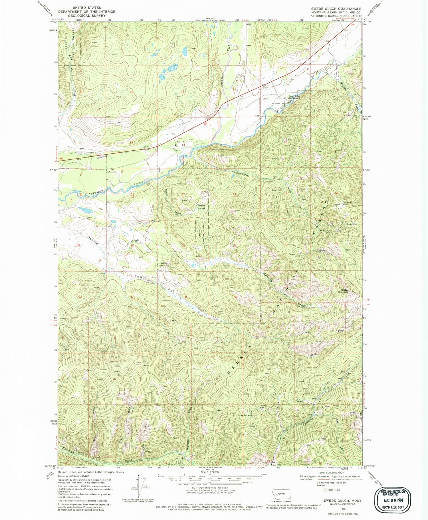Classic USGS Swede Gulch Montana 7.5'x7.5' Topo Map Image