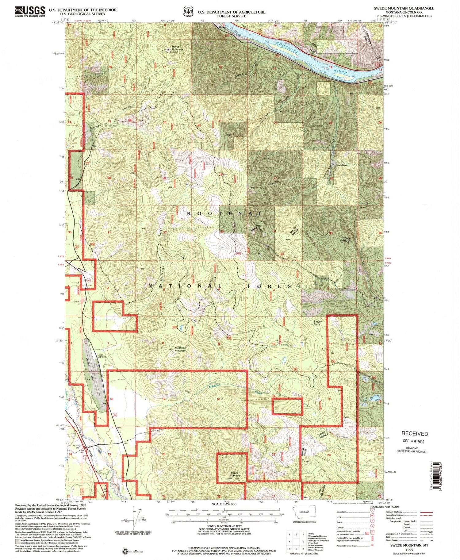 Classic USGS Swede Mountain Montana 7.5'x7.5' Topo Map Image