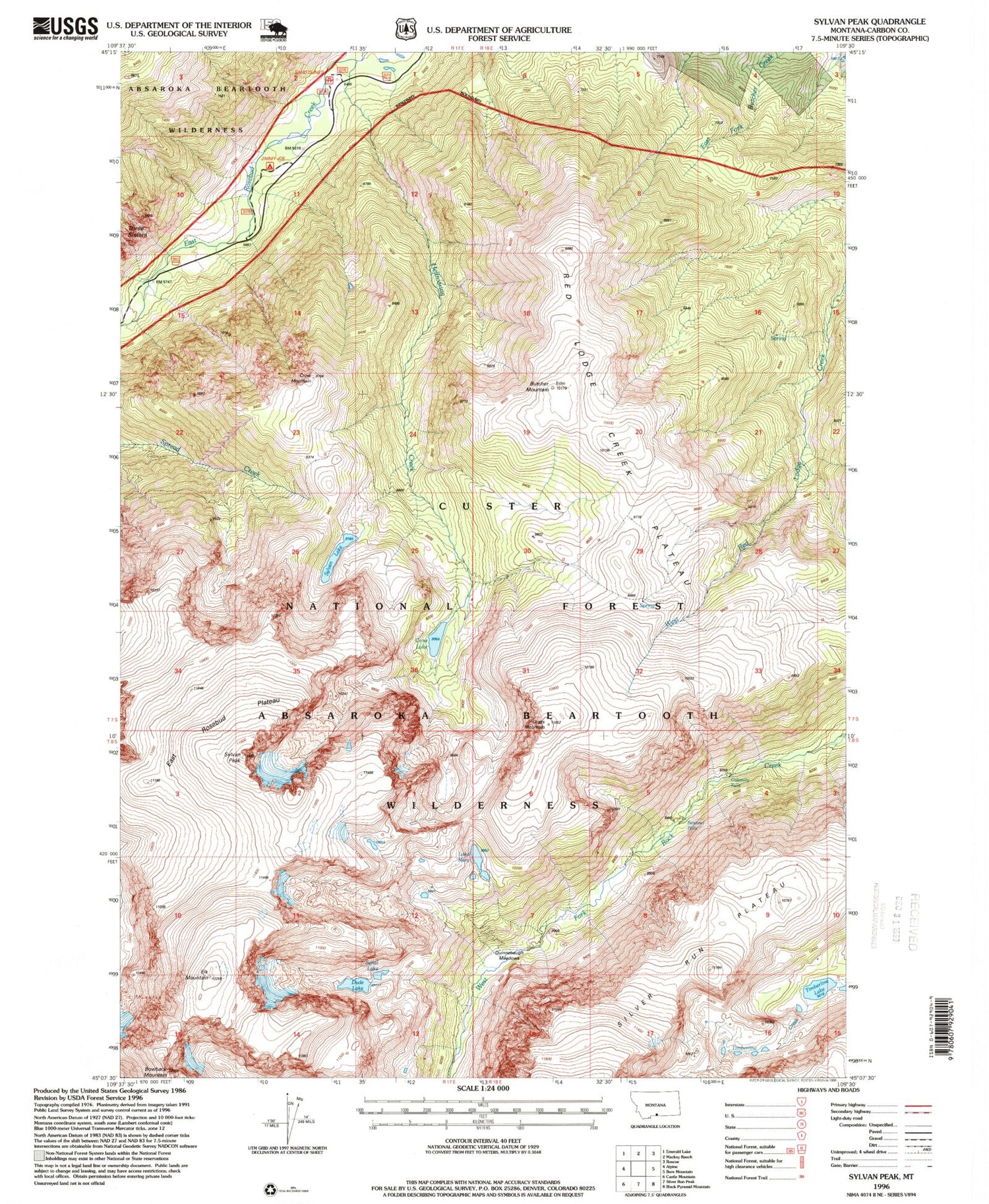 Classic USGS Sylvan Peak Montana 7.5'x7.5' Topo Map Image