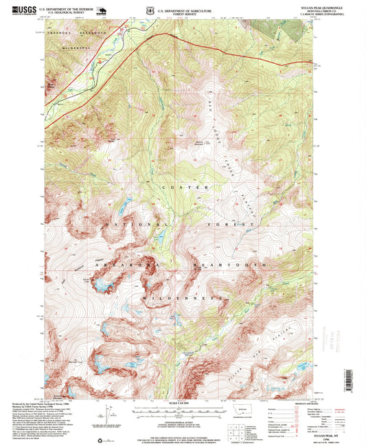 Classic USGS Sylvan Peak Montana 7.5'x7.5' Topo Map Image