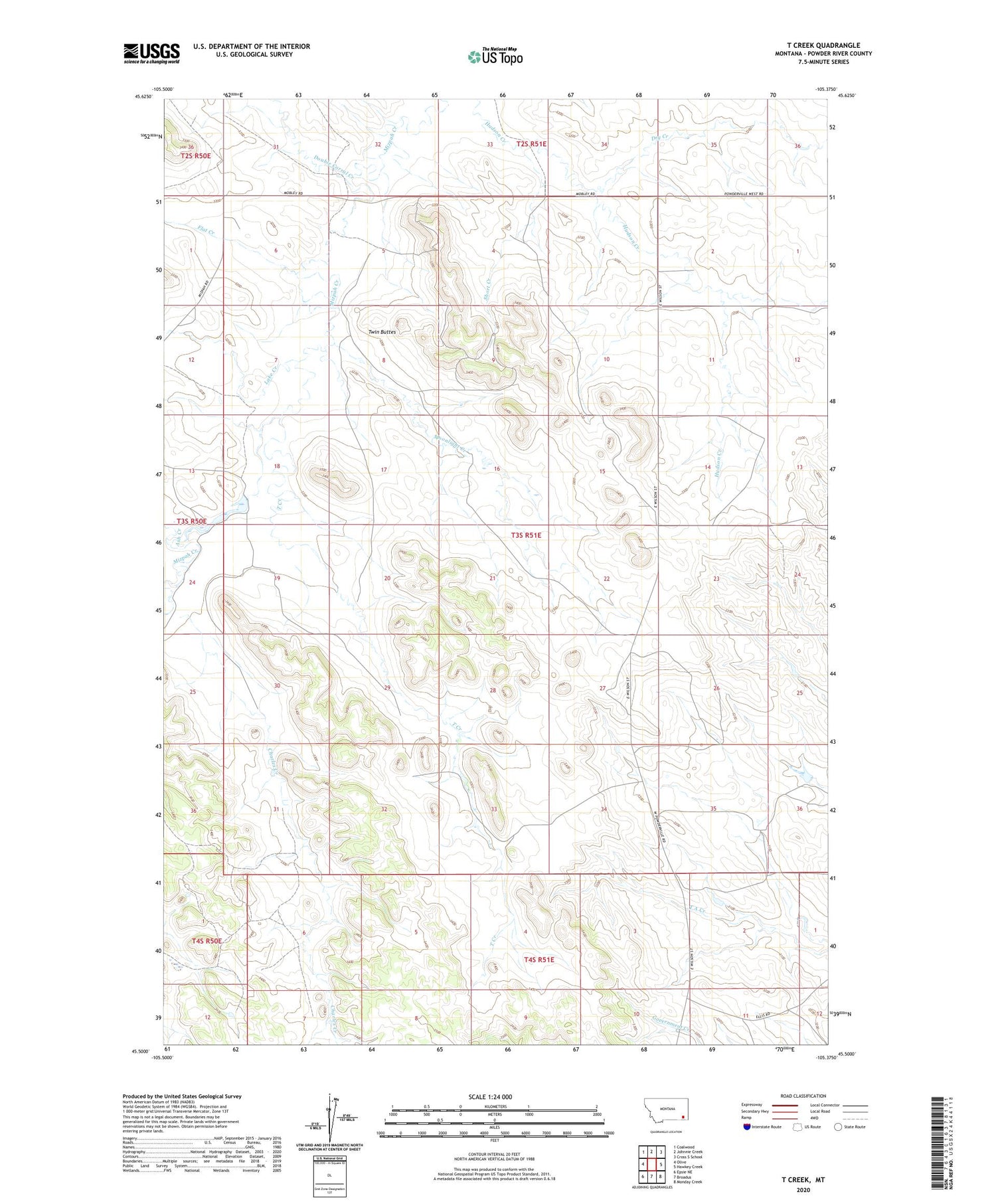 T Creek Montana US Topo Map Image