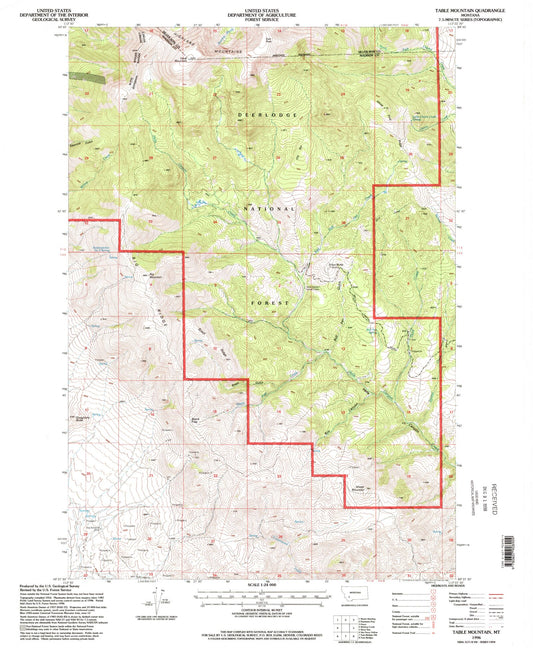 Classic USGS Table Mountain Montana 7.5'x7.5' Topo Map Image