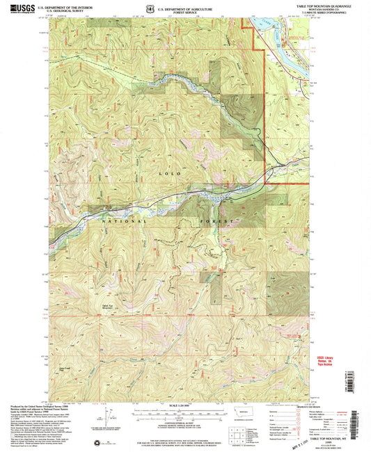 Classic USGS Table Top Mountain Montana 7.5'x7.5' Topo Map Image