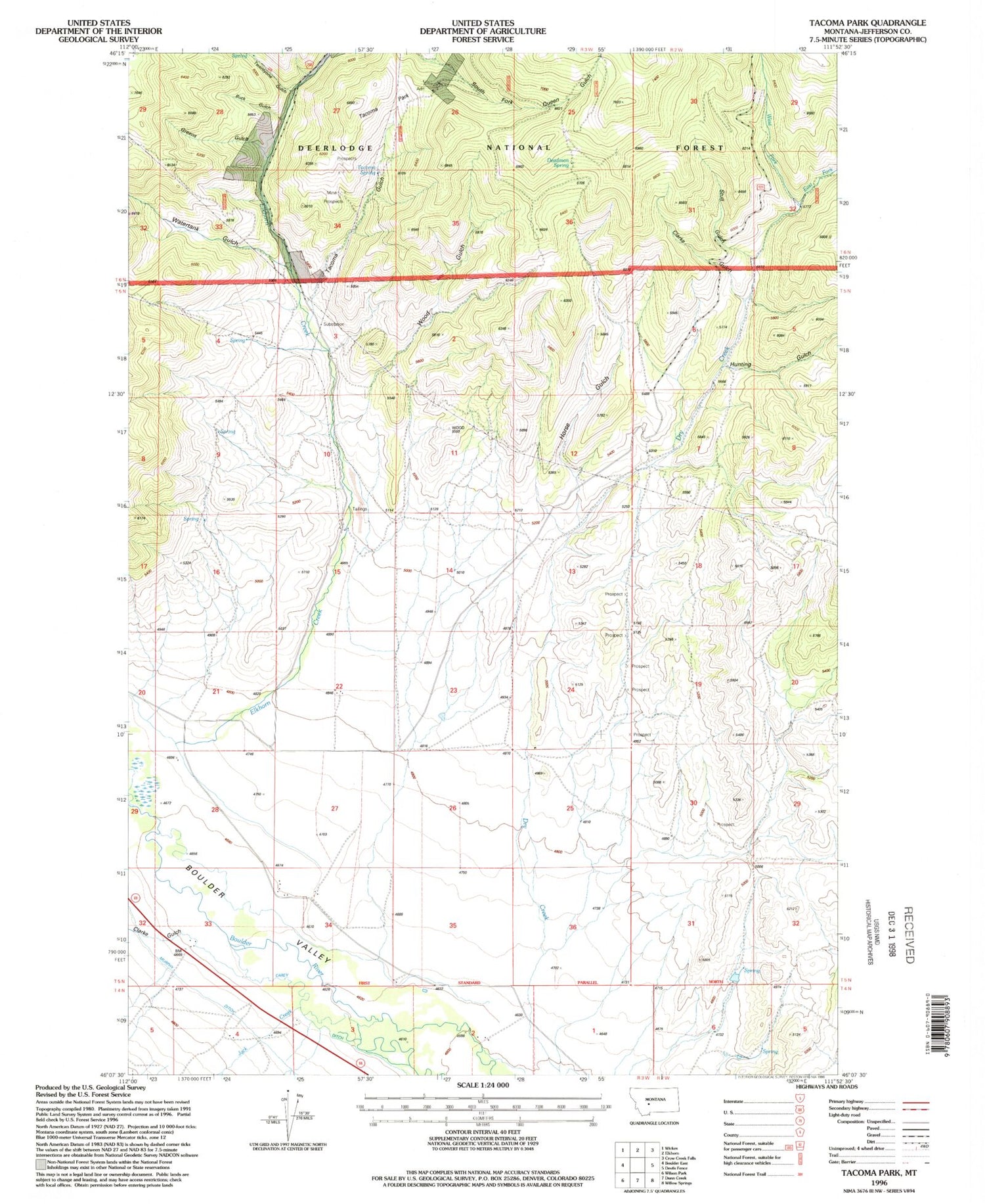 Classic USGS Tacoma Park Montana 7.5'x7.5' Topo Map Image