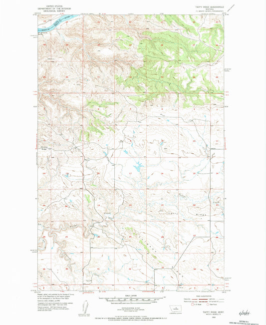 Classic USGS Taffy Ridge Montana 7.5'x7.5' Topo Map Image