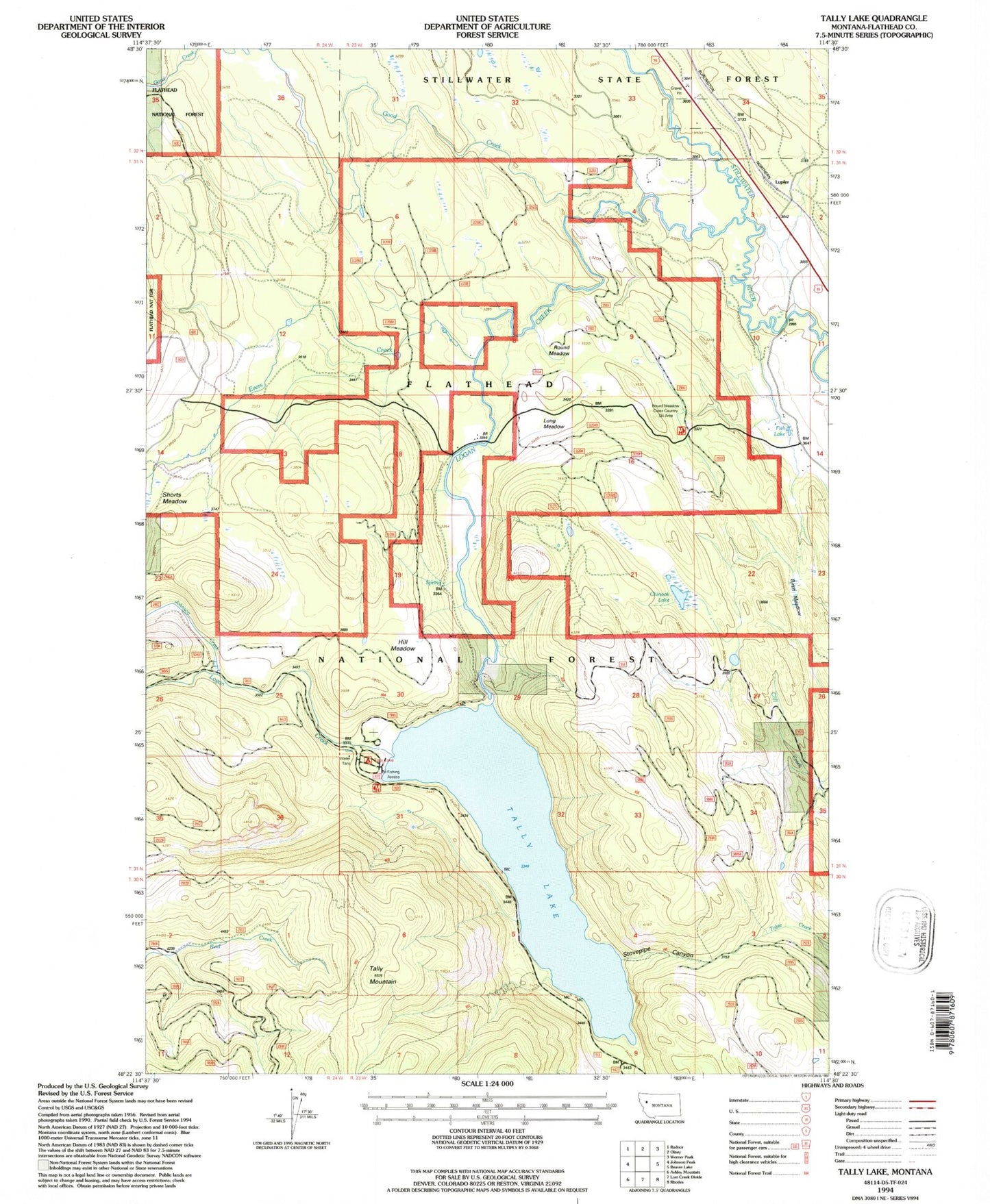 Classic USGS Tally Lake Montana 7.5'x7.5' Topo Map Image
