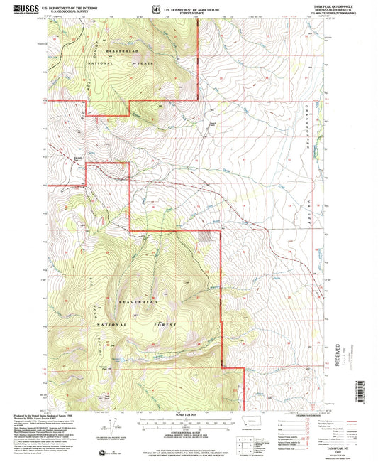 Classic USGS Tash Peak Montana 7.5'x7.5' Topo Map Image