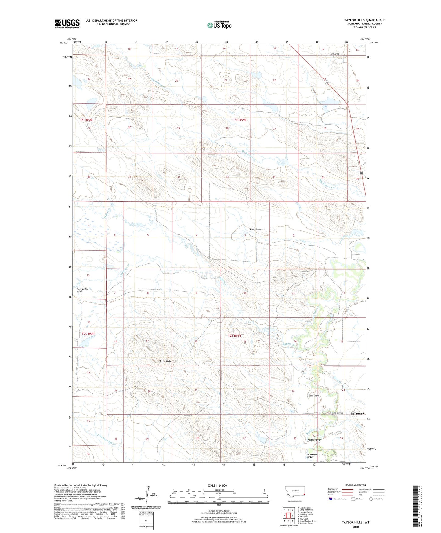 Taylor Hills Montana US Topo Map Image