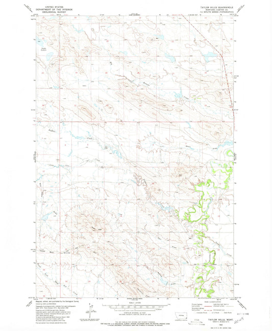 Classic USGS Taylor Hills Montana 7.5'x7.5' Topo Map Image