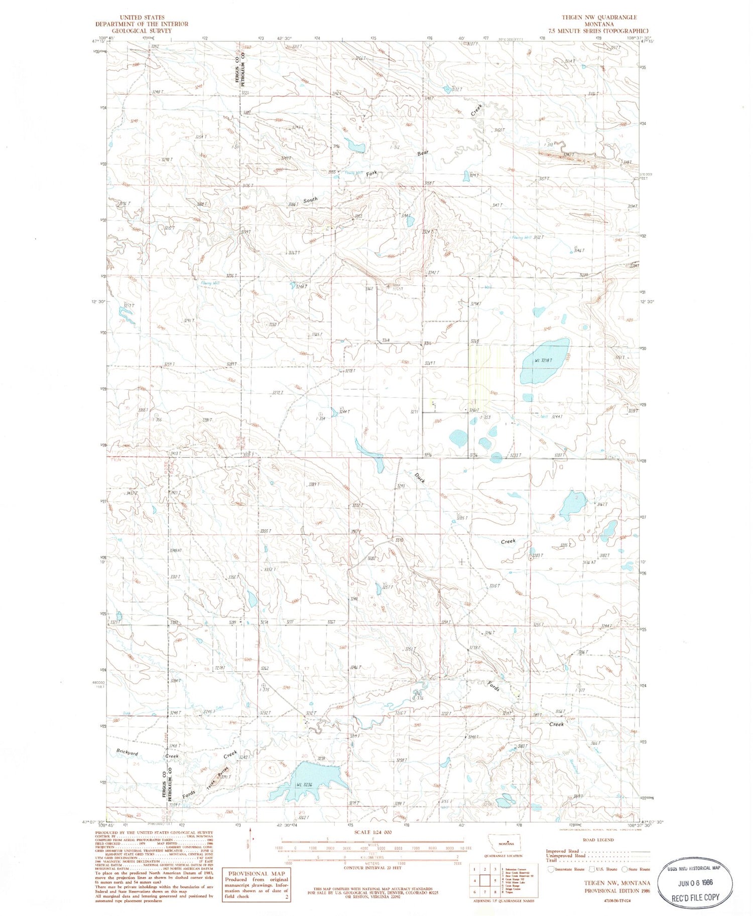 Classic USGS Teigen NW Montana 7.5'x7.5' Topo Map Image