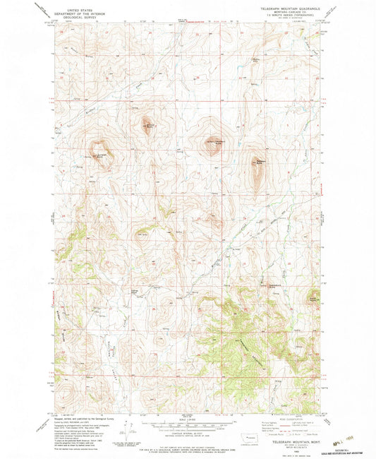 Classic USGS Telegraph Mountain Montana 7.5'x7.5' Topo Map Image
