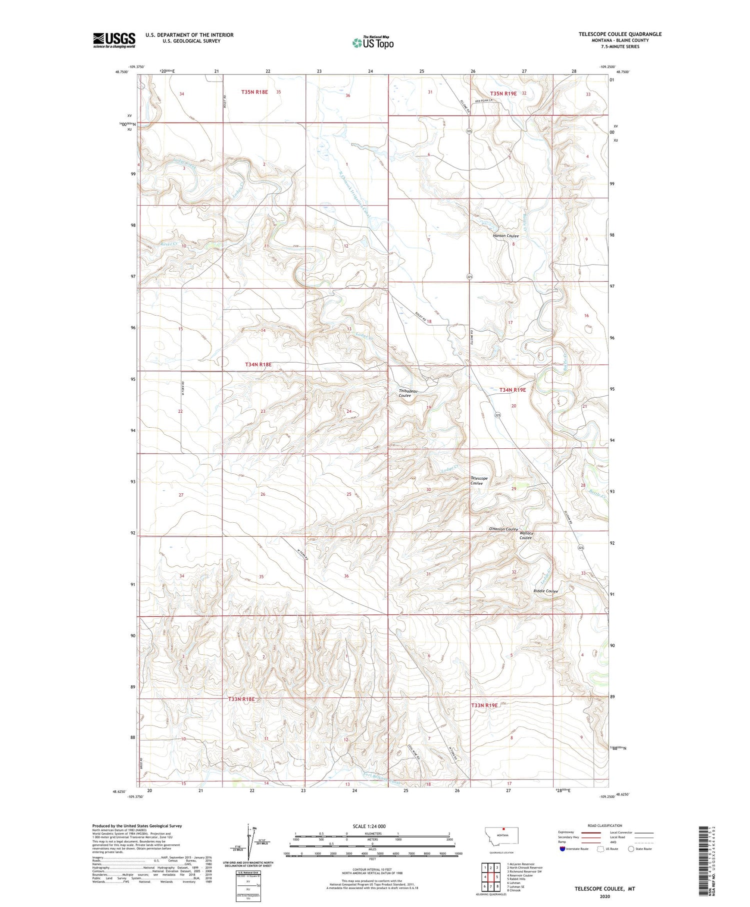 Telescope Coulee Montana US Topo Map Image
