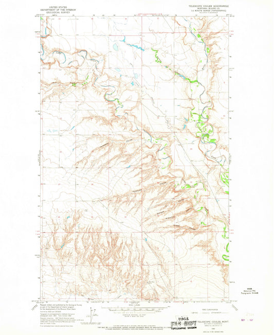 Classic USGS Telescope Coulee Montana 7.5'x7.5' Topo Map Image