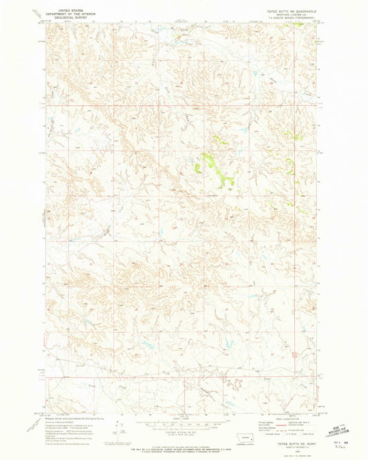 Classic USGS Tepee Butte NE Montana 7.5'x7.5' Topo Map Image