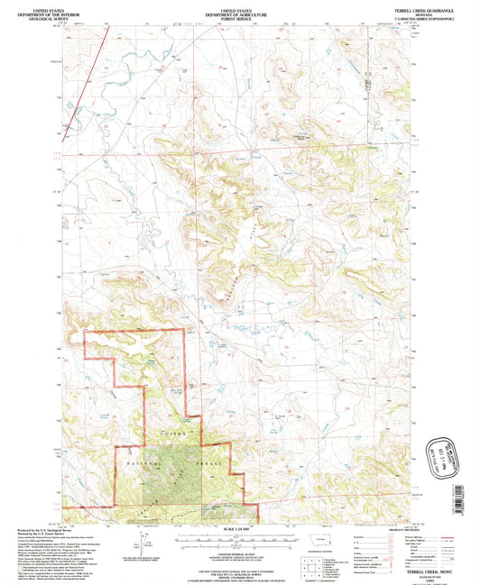 Classic USGS Terrell Creek Montana 7.5'x7.5' Topo Map Image