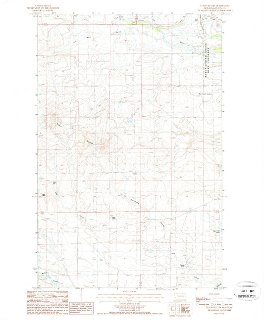 Classic USGS Teton Buttes Montana 7.5'x7.5' Topo Map Image