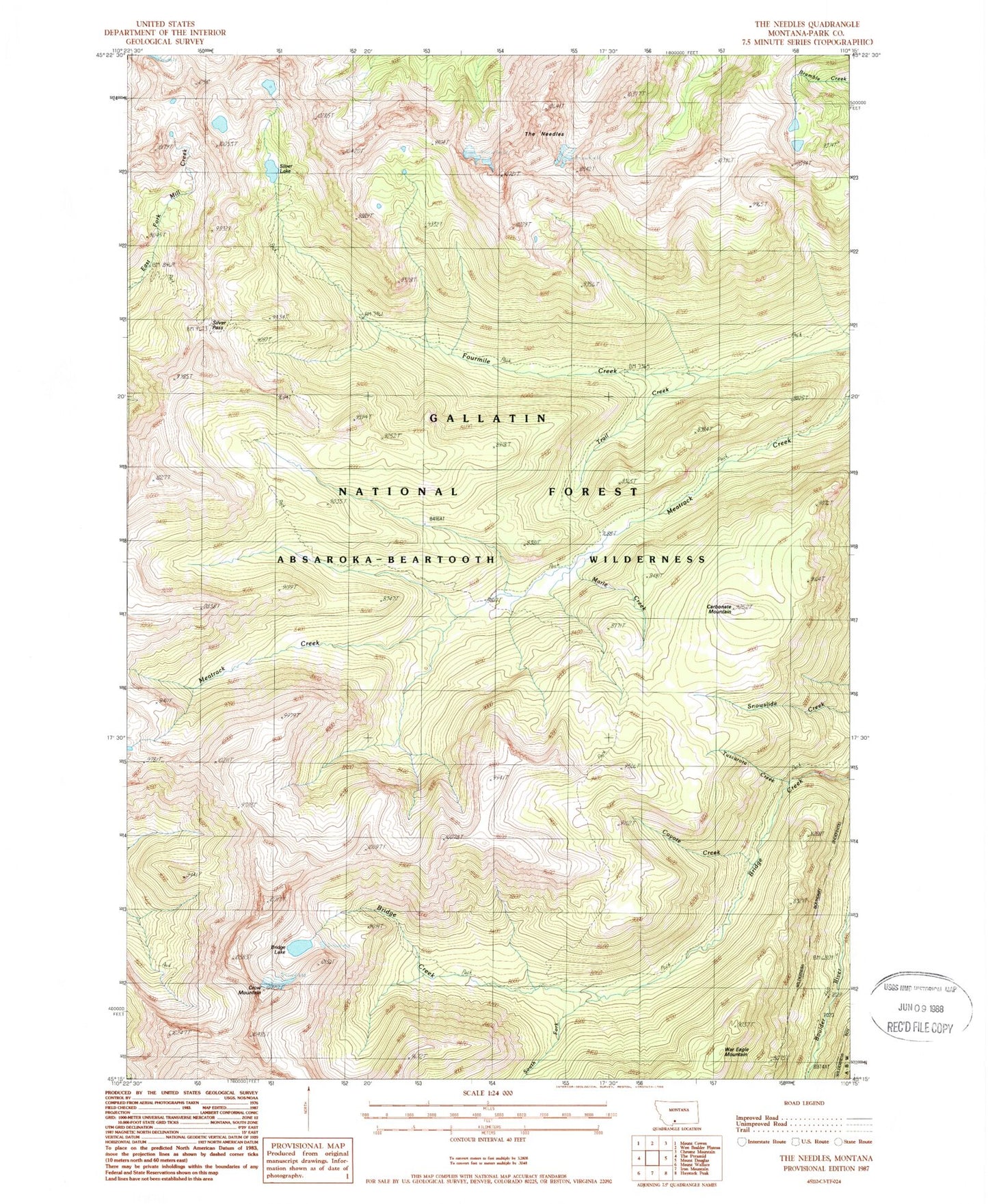 Classic USGS The Needles Montana 7.5'x7.5' Topo Map Image