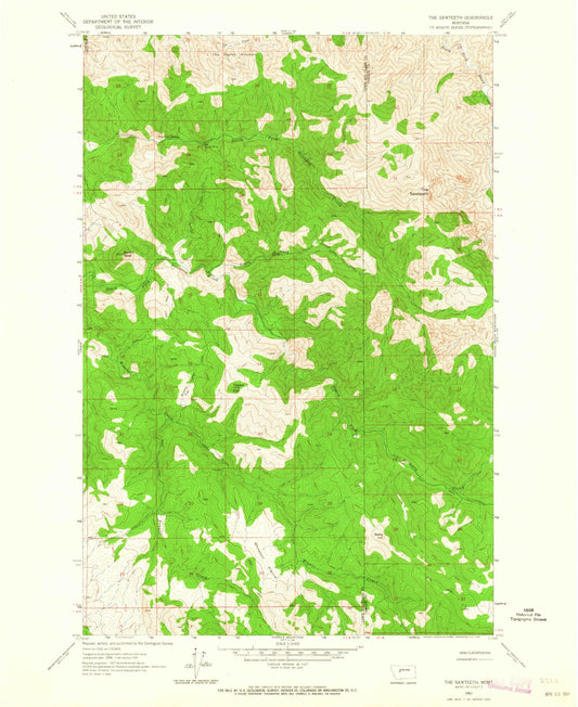 Classic USGS The Sawteeth Montana 7.5'x7.5' Topo Map Image