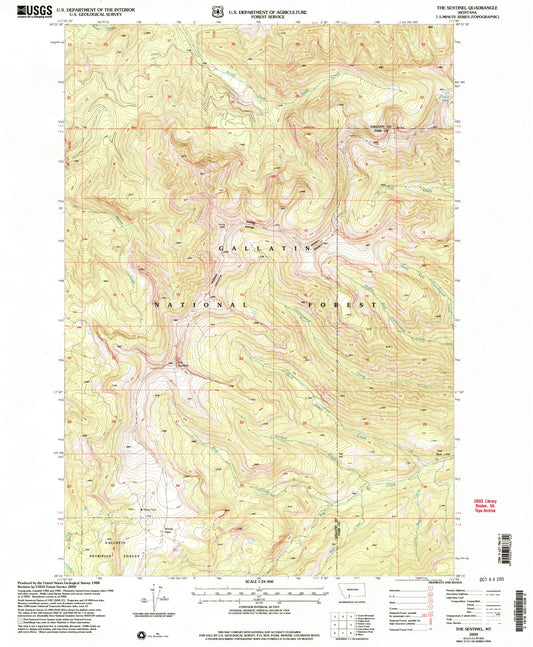 Classic USGS The Sentinel Montana 7.5'x7.5' Topo Map Image