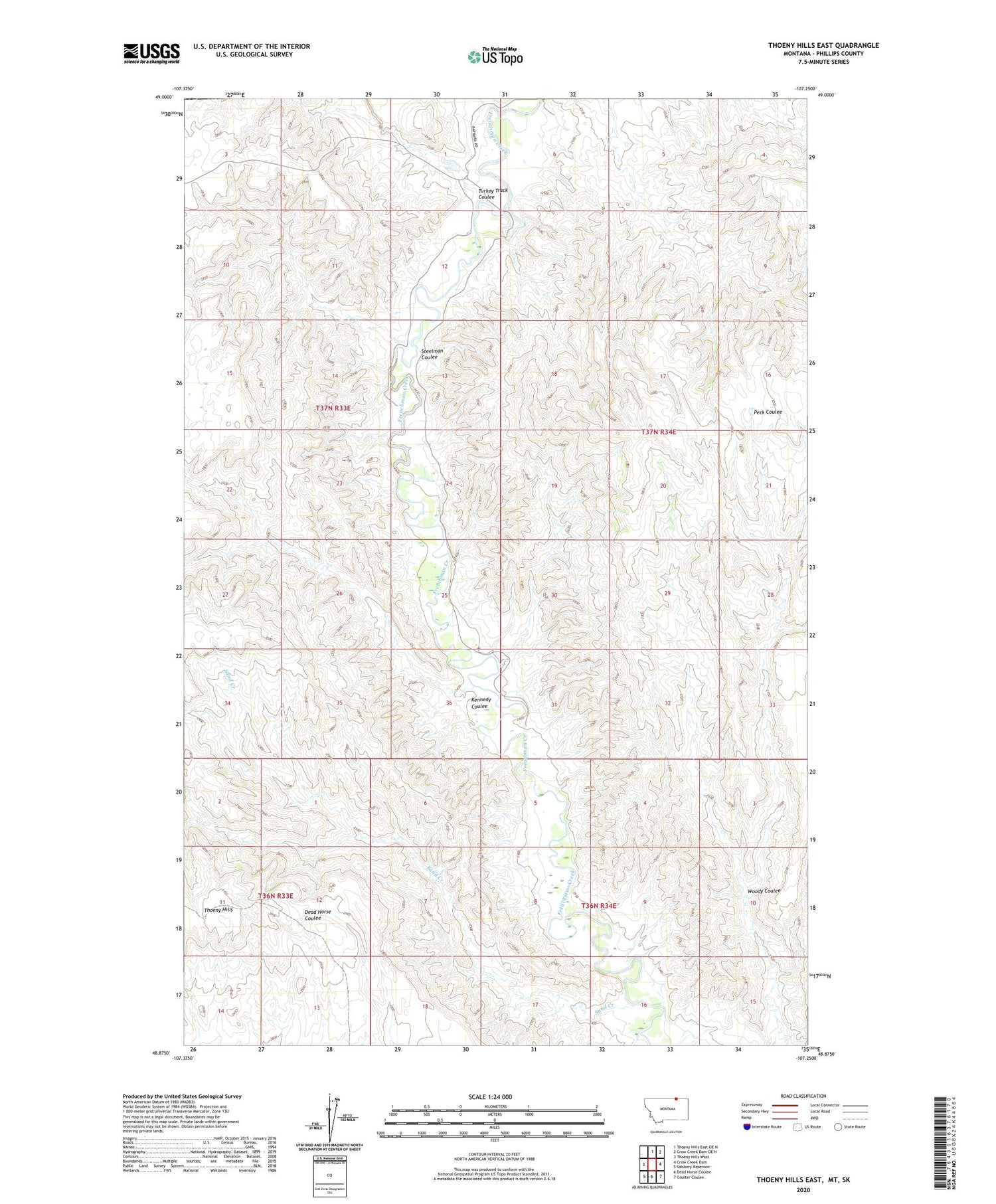 Thoeny Hills East Montana US Topo Map Image